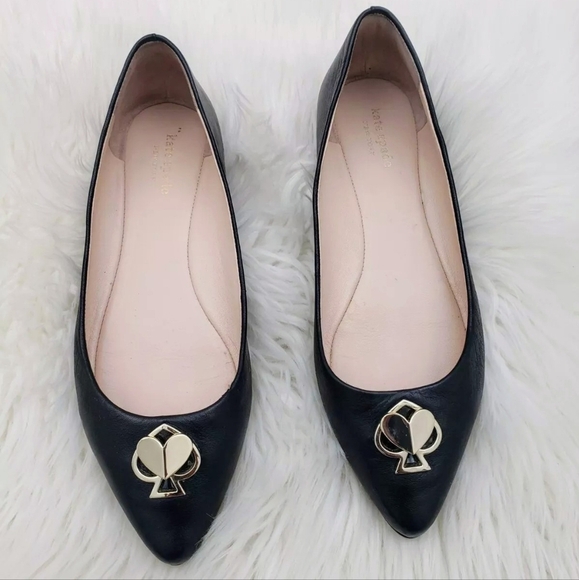 Kate Spade Lenora Pointy Flats – Size 9M, Black Leather with Gold Heart NWOB - Picture 2 of 7